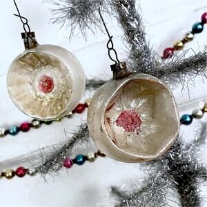 Antique Glass Ornaments INDENTS Vintage Christmas Hand Painted Pair